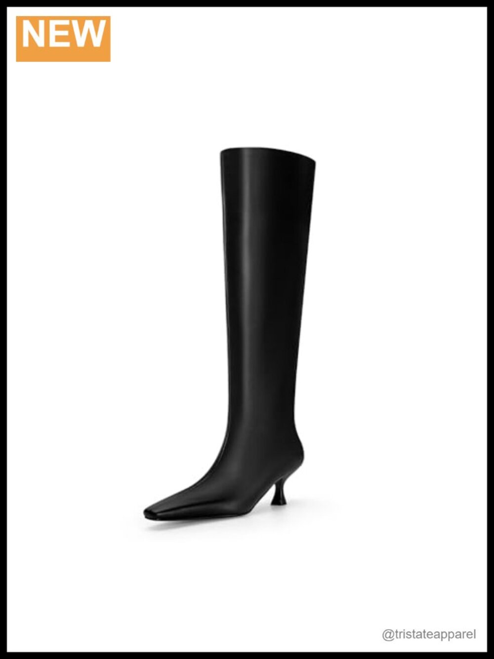 Kitten Heel Knee High Boots Women 1.5 Inch Stiletto Low Heel Square Toe Faux